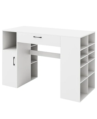 Slickblue Counter Height Sewing Craft Table Computer Desk with Adjustable Shelves and Drawer-White