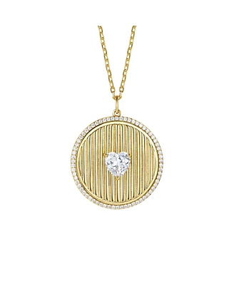 Genevive 14k Gold Plated Sterling Silver with Cubic Zirconia Heart Medallion Pendant Necklace