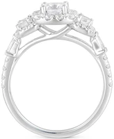 Diamond Three Stone Halo Engagement Ring (1-1/2 ct. t.w.) in 14k White Gold