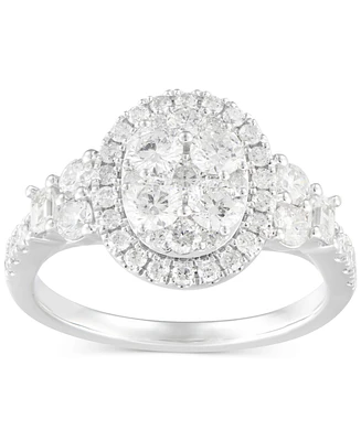 Diamond Halo Oval Cluster Engagement Ring (1-1/2 ct. t.w.) in 14k White Gold