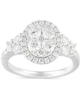 Diamond Halo Oval Cluster Engagement Ring (1-1/2 ct. t.w.) in 14k White Gold