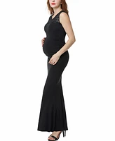 kimi + kai Maternity V-Neck Lace Trim Mermaid Maxi Dress