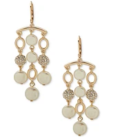 Anne Klein Gold-Tone Pave & Imitation Pearl Disc Chandelier Earrings