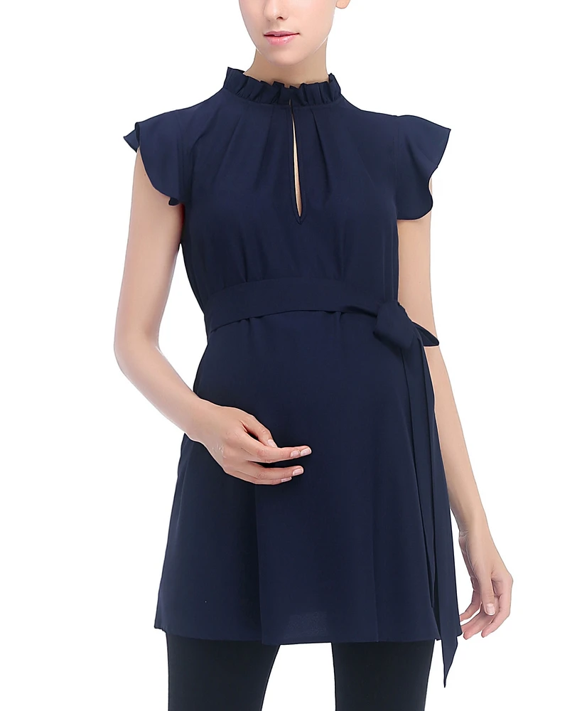 kimi + kai Maternity Flutter Sleeve Belted Blouse