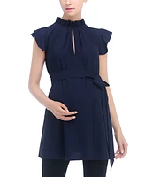 kimi + kai Maternity Flutter Sleeve Belted Blouse