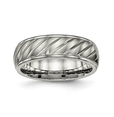 Chisel Titanium Brushed and Polished Grooved Wedding Band Ring