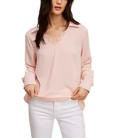 Fever Solid Soft Crepe Top W/ Collar Lace