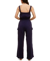 John Paul Richard Petite Wide Leg Gauze Cargo Jumpsuit