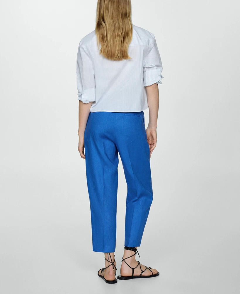 Mango Women's 100% Linen Straight Pants