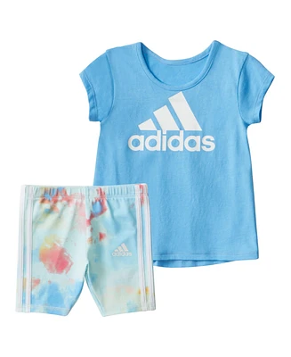 adidas Baby Girls Two-Piece Short Sleeve Back Pleat Top Bike Set