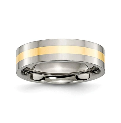 Chisel Titanium 14k Gold Inlay Flat Wedding Band Ring