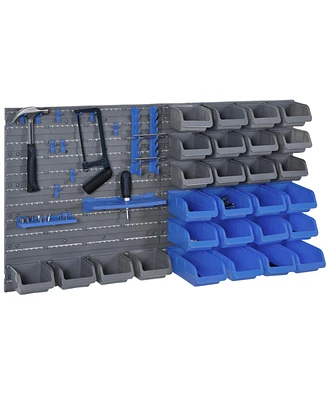 Durhand 44-pc Wall Mounted Pegboard Tool Organizer Rack Kit with Storage Bins Blue