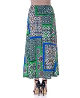24seven Comfort Apparel Print Floral Elastic Waist Ankle Length Comfortable Maxi Skirt
