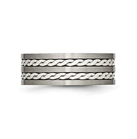 Chisel Titanium Brushed Sterling Silver Braided Inlay Band Ring