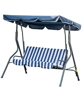 Outsunny 3-Person Patio Swing Chair, Outdoor Canopy Swing with Adjustable Shade & Cushion