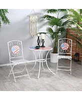 Outsunny 3 Piece Outdoor Patio Dining Bistro Set, 2 Folding Chairs, American Flag Stone Mosaic, Folding Center Table for Garden, Poolside, Porch