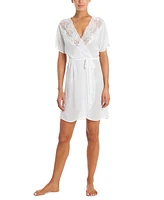 Linea Donatella Women's Lace-Trim Satin Wrap Robe