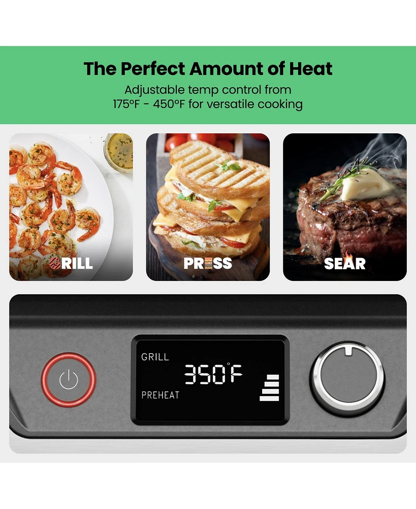 Chefman 5 in 1 Panini Press Grill w/ Reversable Non-Stick Plates, Opens Flat