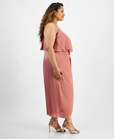 City Studios Plus Size Draped Sleeveless Midi Dress