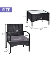 Sugift 3 Pieces Patio Wicker Rattan Furniture Set with Cushion for Lawn Backyard