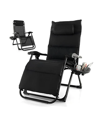Sugift Adjustable Metal Zero Gravity Lounge Chair with Removable Cushion and Cup Holder Tray