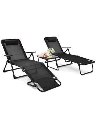 Sugift 3 Pieces Patio Folding Chaise Lounge Set with Pvc Tabletop