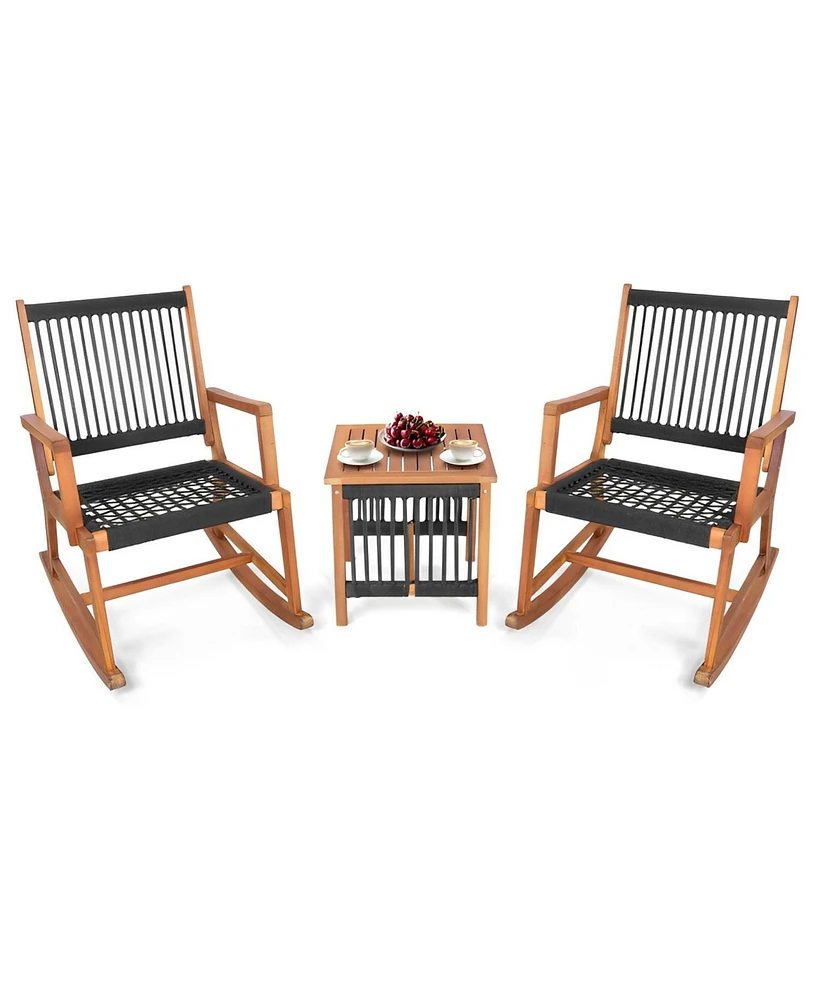 Sugift 3 Pieces Acacia Wood Rocking Bistro Set