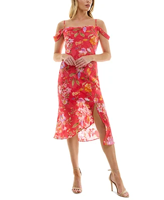 Bcx Juniors' Floral-Print Burnout Off-the-Shoulder Dress