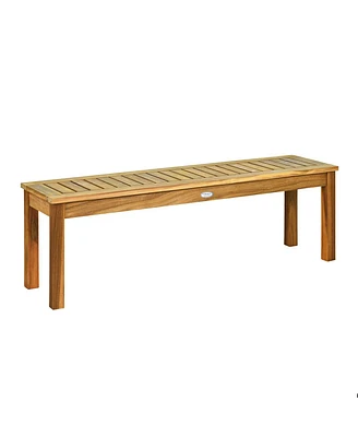 Sugift 52 Inch Outdoor Acacia Wood Dining Bench Chair