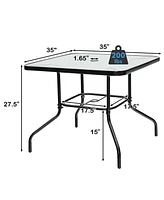 Sugift 35 Inch Patio Dining Square Tempered Glass Table with Umbrella Hole