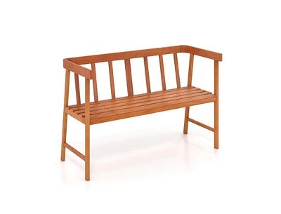 Sugift 2-Person Patio Acacia Wood Bench with Backrest and Armrests