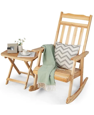 Sugift Front Porch Rocking Chair and Foldable Table Set for Outdoors