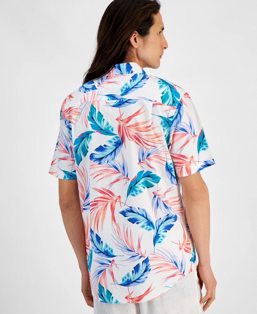 Club Room Men's Summer Leaf Regular-Fit Stretch Tropical-Print Button-Down Poplin Shirt, Created for Macy's