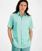 Club Room Men's Flamingo State Regular-Fit Stretch Printed Button-Down Poplin Shirt, Created for Macy's