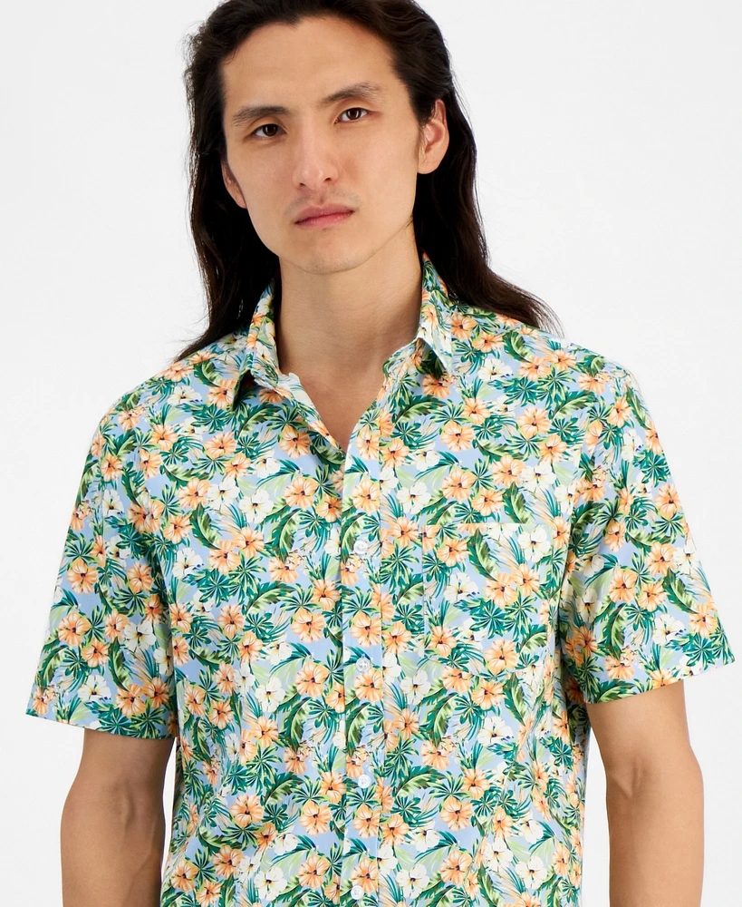 Club Room Men's Libra Regular-Fit Stretch Floral Button-Down Poplin Shirt, Created for Macy's