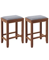 Sugift 2 Pieces 25 Inch Upholstered Bar Stool Set with Solid Rubber Wood Frame and Footrest