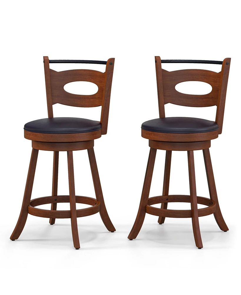 Sugift 2 Pieces 24 inch Swivel Bar Stools with Curved Backrest and Seat Cushions