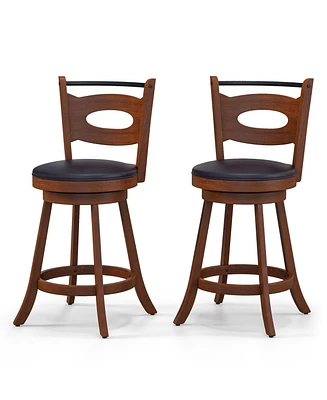 Sugift 2 Pieces 24 inch Swivel Bar Stools with Curved Backrest and Seat Cushions
