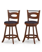 Sugift 2 Pieces 24 inch Swivel Bar Stools with Curved Backrest and Seat Cushions