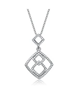 Genevive Sterling Silver White Gold Plated and Cubic Zirconia Hollow Double Square Pendant