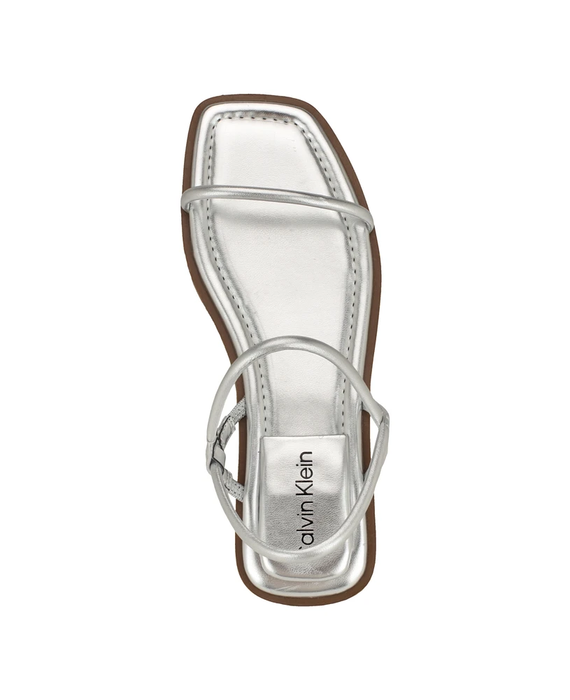 Calvin Klein Women's Prue Sqaure Toe Strappy Flat Sandals