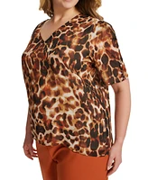 Calvin Klein Plus Animal Print Puff-Sleeve Blouse