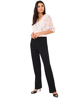 Cece Womens Swiss Dot Floral Print Blouse Wear To Work Flare High Rise Pants