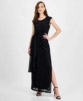 Connected Women's Side-Draped Lace Maxi Dress