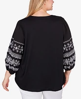 Ruby Rd. Plus Size Embroidered Solid Knit Top