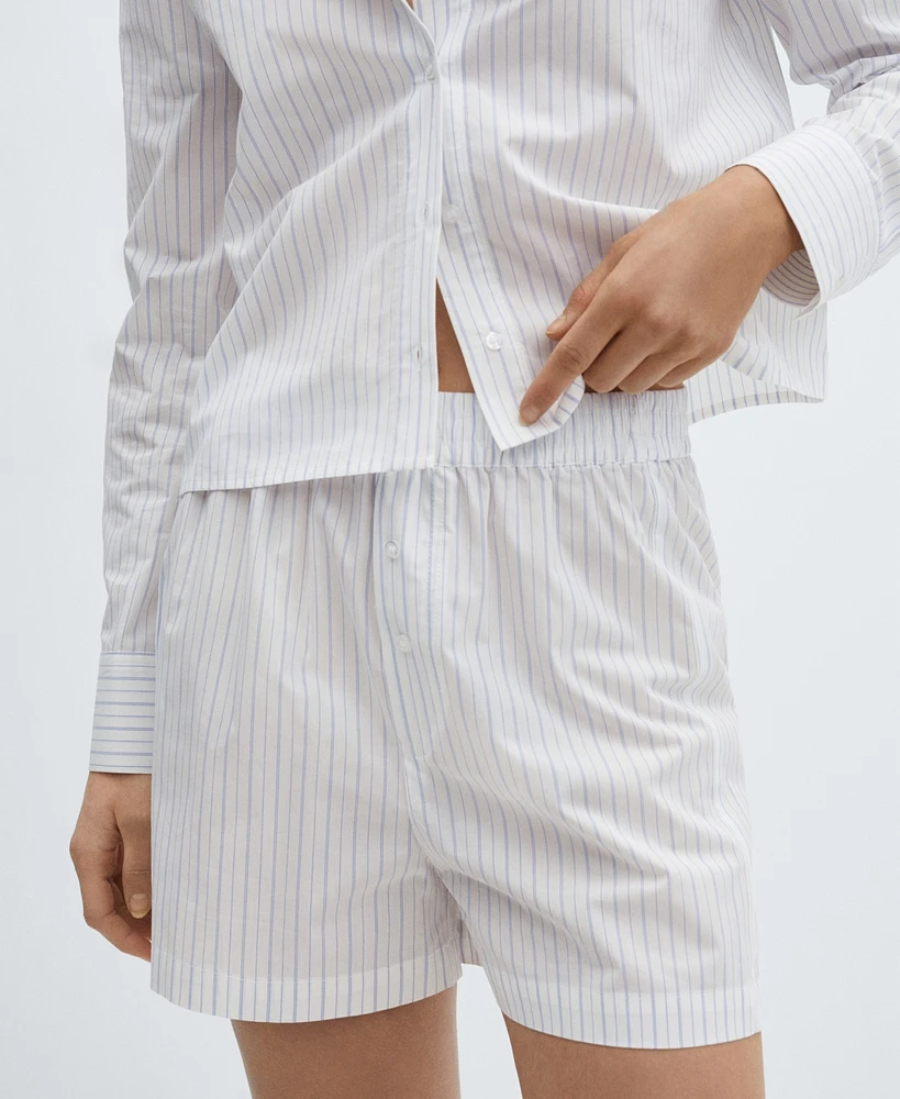 Mango Women's Two-Piece Striped Cotton Pajamas