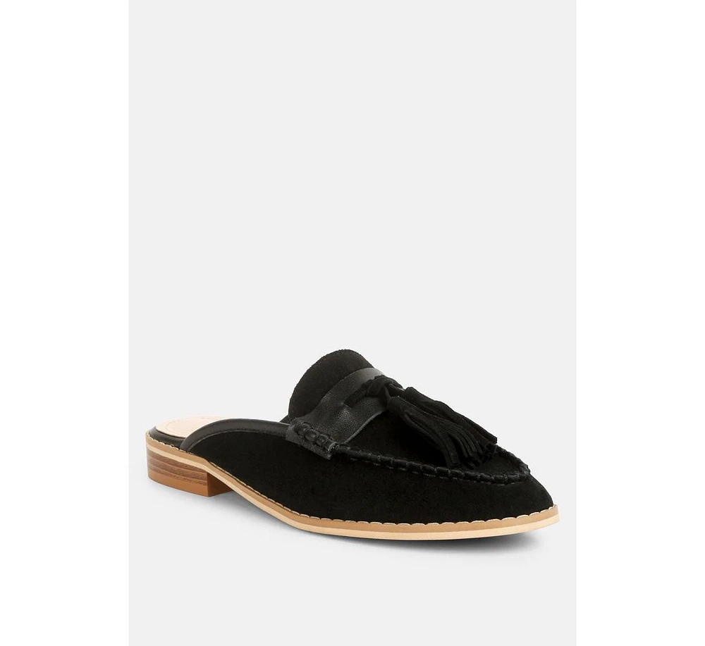 Rag & Co Edmanda Tassle Detail Leather Mules Red