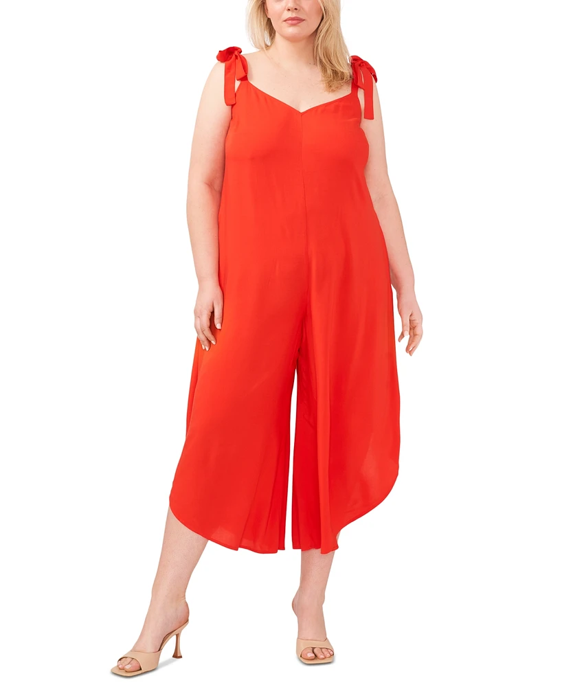 Vince Camuto Plus V-Neck Sleeveless Tie-Shoulder Angled-Hem Jumpsuit