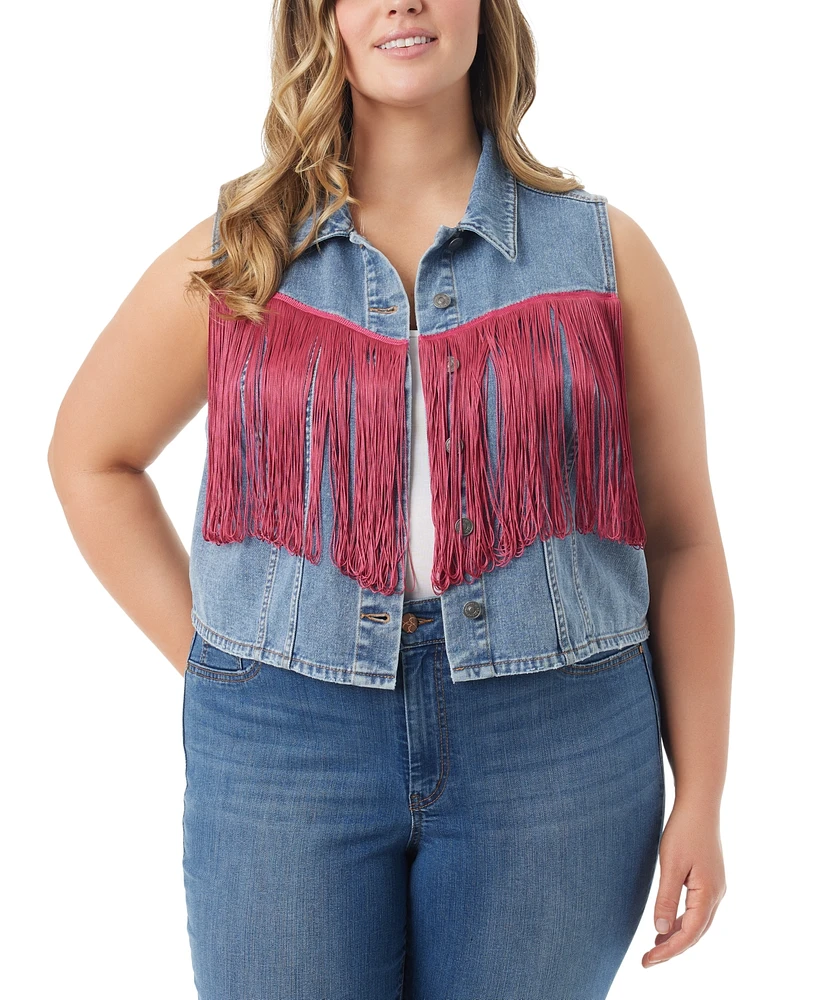 Jessica Simpson Trendy Plus Cropped Fringe Denim Vest