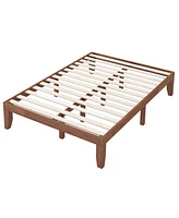 Slickblue 14 Inch Full Size Wood Platform Bed Frame with Wood Slat Support